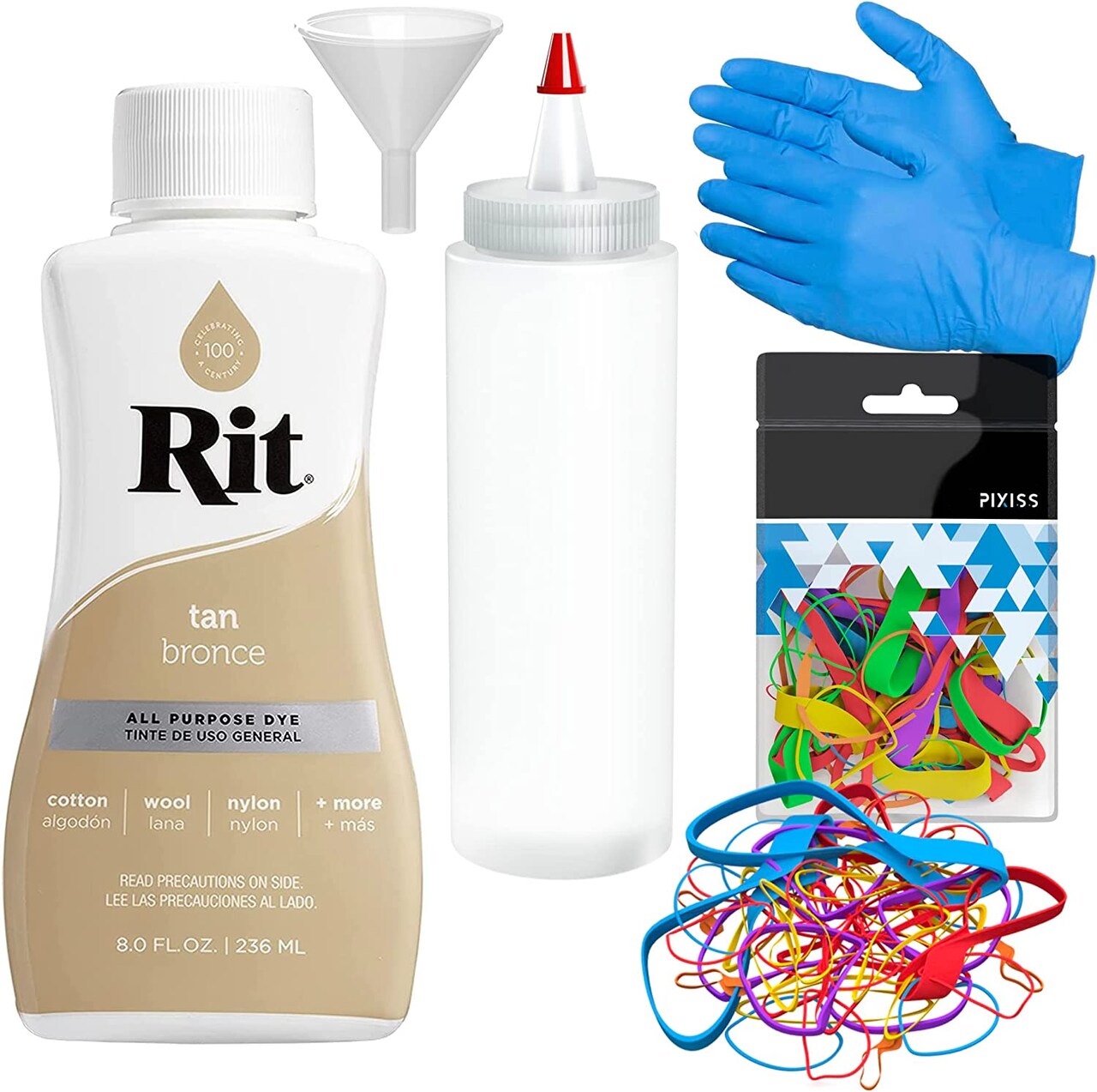 Rit Dye Liquid Tan All-Purpose Dye 8oz, Pixiss Tie Dye Accessories Bundle
